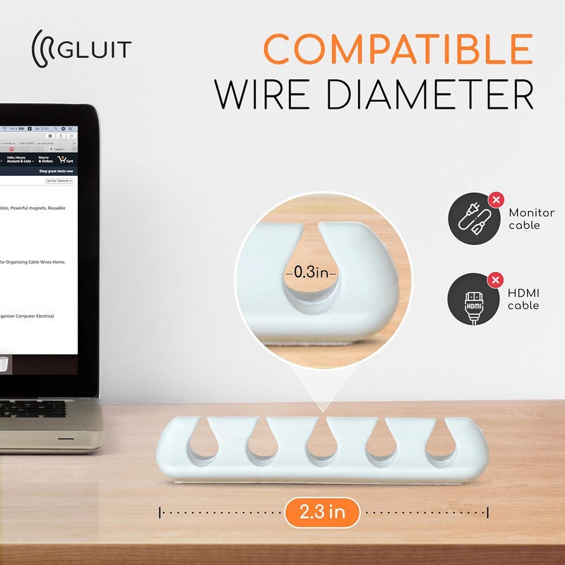 GLUIT Adhesive Desktop Cable Organizer Versatile Cord Holders Wire Clips and Cable Holder Cord Organizer for Desk Table Accessories Office Spaces New White 5 Pack - Image 4